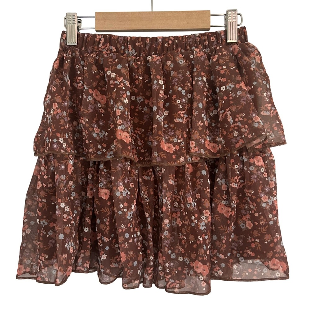 Moon & Stars Big Girl's Tiered Lined Floral Mini Skirt Medium 10/12 NWOT
